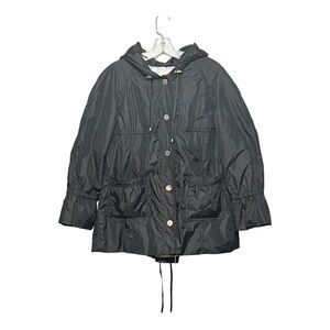 Preta Lobue Utility Jacket Black Nylon Snap Button Raincoat Medium